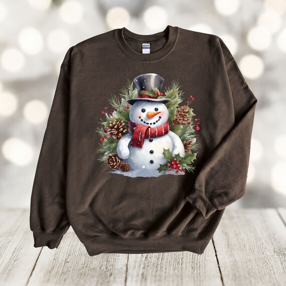 Christmas Sweatshirt Snowman and Holly Wreath Snowman Sweatshirt Gildan Sweatshirt up to 5x Sizes Plus Sizes Available Etsy