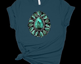 Camiseta unisex suave de lona Bella Canvas con estampado turquesa estilo western.