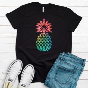 Colorful Pineapple, (no glitter is used) Premium Soft Unisex Tee, Plus Size Available 2x, 3x, 4x, Summer Tee, Vacation Shirt