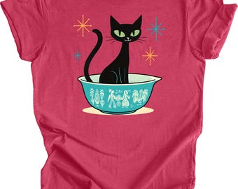 Vintage Cat In Bowl, Atomic Cat Pyrex, Soft Unisex Tee