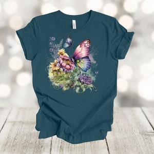 Butterfly Floral Shirt, Watercolor Butterfly And Flowers, Vintage Looking Butterfly, Premium Soft Unisex Tee, Plus Size 2x, 3x, 4x Available