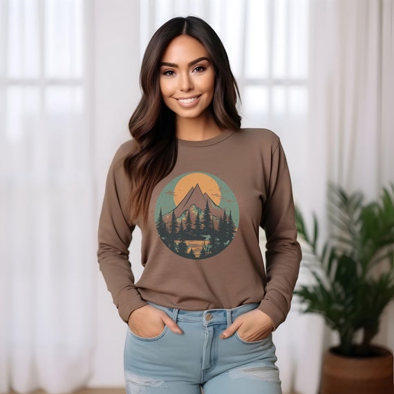 Mountains and Forest Long Sleeve Shirt: Hiking Camping Outdoors