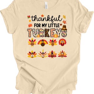 Thankful For My Little Turkeys; Custom Names, Personalized Thanksgiving Soft Unisex Tee