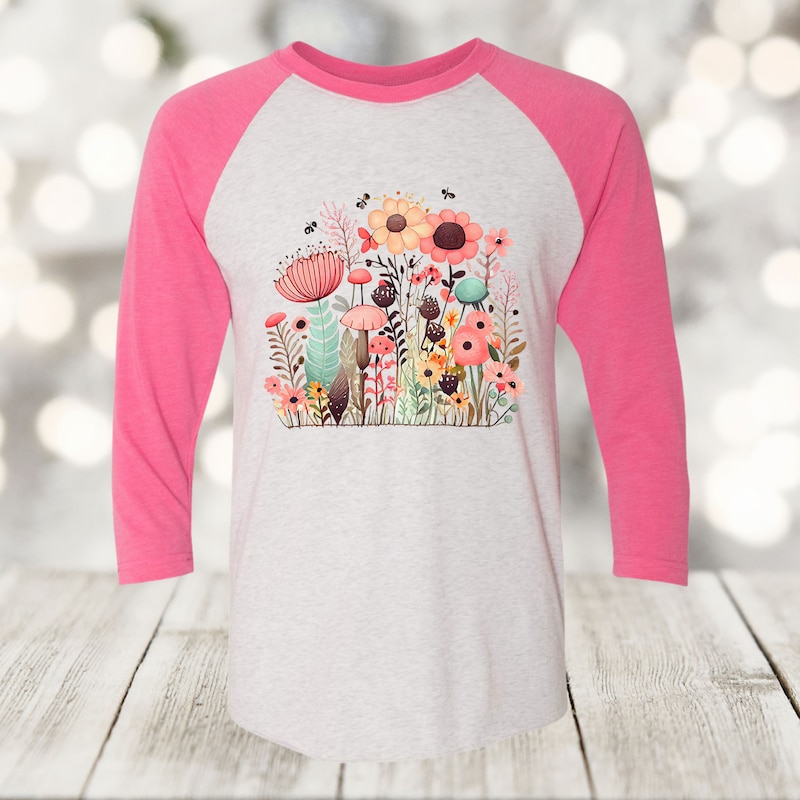 Long Sleeve Raglan Top Printed Flowers And Unicorns