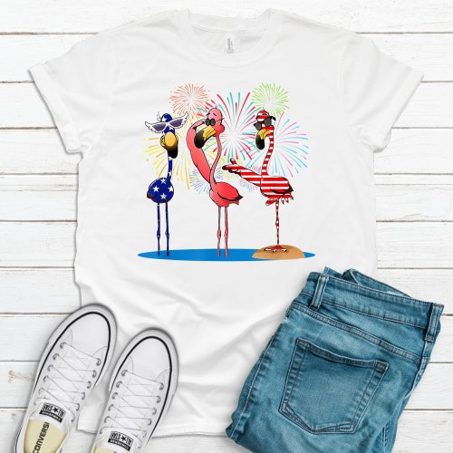 Super Cute Red White and Blue Patriotic Flamingos and - Etsy