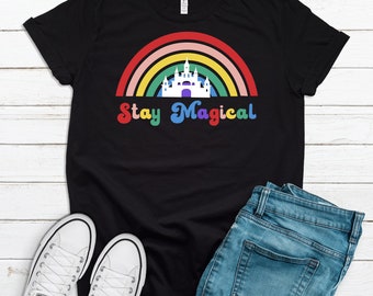 Cute Stay Magical, Rainbow, Castle, Premium Soft Tee Shirt, 2x, 3x, 4x Plus Size Available