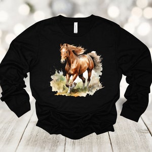 Horse Long Sleeve, Watercolor Horse, Running Horse, Horse Lover Gift, Bella Canvas Long Sleeve Unisex, Plus Size Available