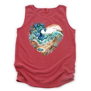 Summer Tank Top, Beach Scene, Tropical Shirt, Beach Heart, Ocean, Comfort Colors Unisex Tank Top, Plus Size Available