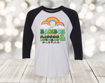 Saint Patrick's Day Raglan: Rainbow Kisses & Leprechaun Wishes