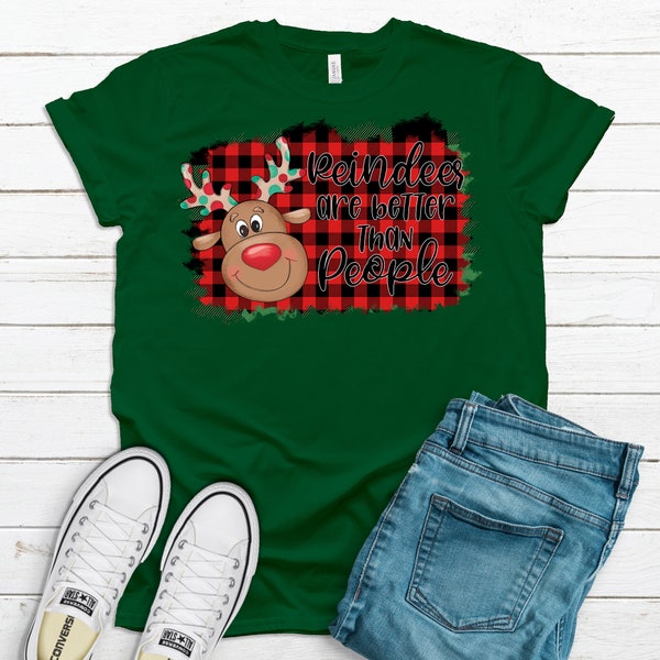 Super Cute Reindeer Are Better Than People, Buffalo Plaid Shirt, Christmas, Premium Unisex Soft Shirts,  2x, 3x, 4x Plus Size Available