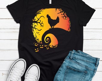 Halloween Chicken Shirt, Harvest Moon Chicken Silhouette, Premium Soft Tee Shirt, Plus Sizes Available 2x, 3x, 4x,
