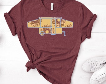 Floral Pop-Up Camper Unisex Tee, Camping Shirt