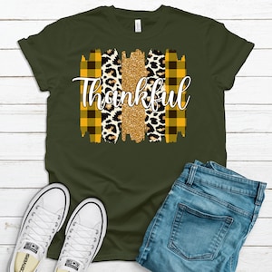 Fall Shirt, Yellow Plaid Leopard Print Thankful, Premium Unisex Soft Shirt, Plus Sizes Available 2x Fall, 3x Fall, 4x Fall