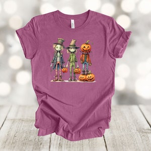 Halloween Scarecrow & Pumpkin Graphic Tee - Soft Unisex Fit