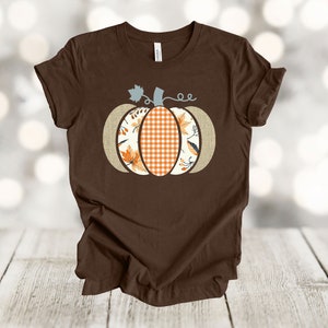 Fall Pumpkin, Fall Burlap And Plaid Pumpkin, Thanksgiving Tee, Cute Fall Shirt, Premium Unisex Tee, Plus Size 2x, 3x, 4x Available