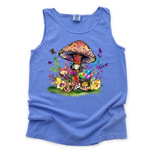 Hippie Tank Top, Hippie Mushroom And Crystals, Psychedelic Mushroom, Crystal Shirt, Comfort Colors Unisex Tank Top, Plus Sizes Available