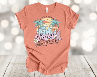 Life's A Beach Tee: Retro Summer Waves Graphic, Soft Unisex Fit