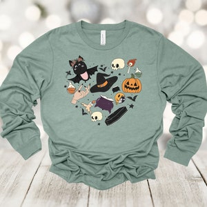 Halloween Long Sleeve, Halloween Heart, Bats, Hat, Candle, Pumpkin, Fall, Bella Canvas Long Sleeve Unisex, 2x, 3x, Plus Size Available
