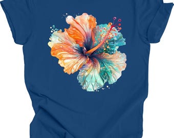 Hibiscus Flower Graphic Tee - Tropical Vacation Soft Shirt
