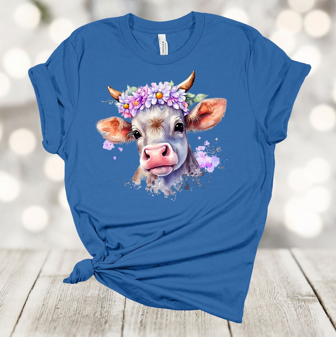 Cow Shirt, Watercolor Cow With Flowers, Pretty Cow, Floral Cow, Premium ...
