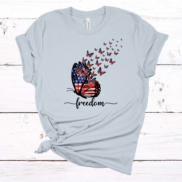Independence Day Freedom Butterflies, Red White Blue Butterfly, July 4 Shirt, Premium Soft Unisex Tee, Plus Sizes Available