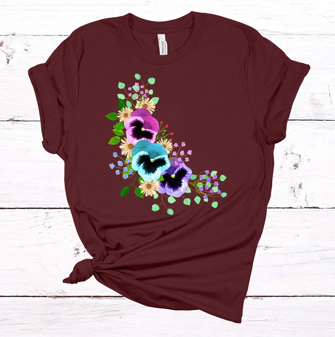 Flower Shirt, Colorful Pansies, Watercolor Pansy Shirt, Wildflower Tee ...