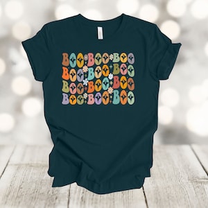 Retro Halloween Shirt: Repeating Boo Ghost Design, Soft Unisex Tee