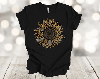 Fall Shirt, Leopard Sunflower Shirt, Sunflower, Beautiful Sunflower Tee, Premium Soft Unisex Tee, Plus Size 2x, 3x, 4x Plus Sizes Available