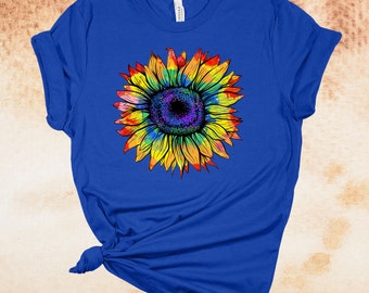 Hippie Shirt, Tie Dye Sunflower, Sunflower Shirt, Music Festival, Premium Soft Unisex Tee, Plus Size 2x, 3x, 4x, Available