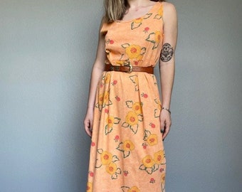 Vintage 90s Styleworks Novelty Fruit Peach Summer Maxi Tank Cotton Dress Sz L