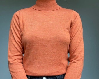 August Silk Burnt Orange Long Sleeve High Neck Sweater Sz M 100% Cotton