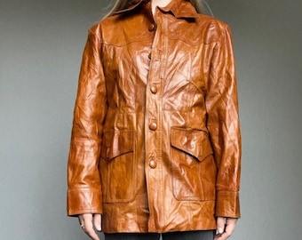 Vintage Women’s 80s Pacific Trail Whiskey Brown Genuine Leather Jacket Size L
