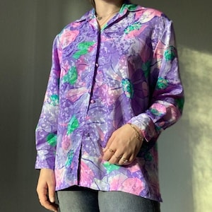 Vintage 80&#39;s Blouse/Golden Girls/Pink and Purple/Floral Top