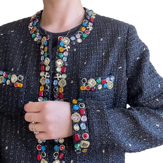 Vintage 80s Berek Black Tweed Rainbow Jeweled Bea… - image 10