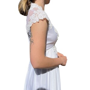 Vintage 1970s White Lace Boho Hippie Retro Maxi Dress Floral Wedding Gown Sz M image 7