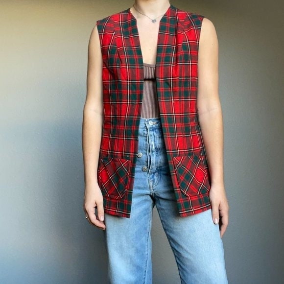 Green Plaid Vest - Etsy