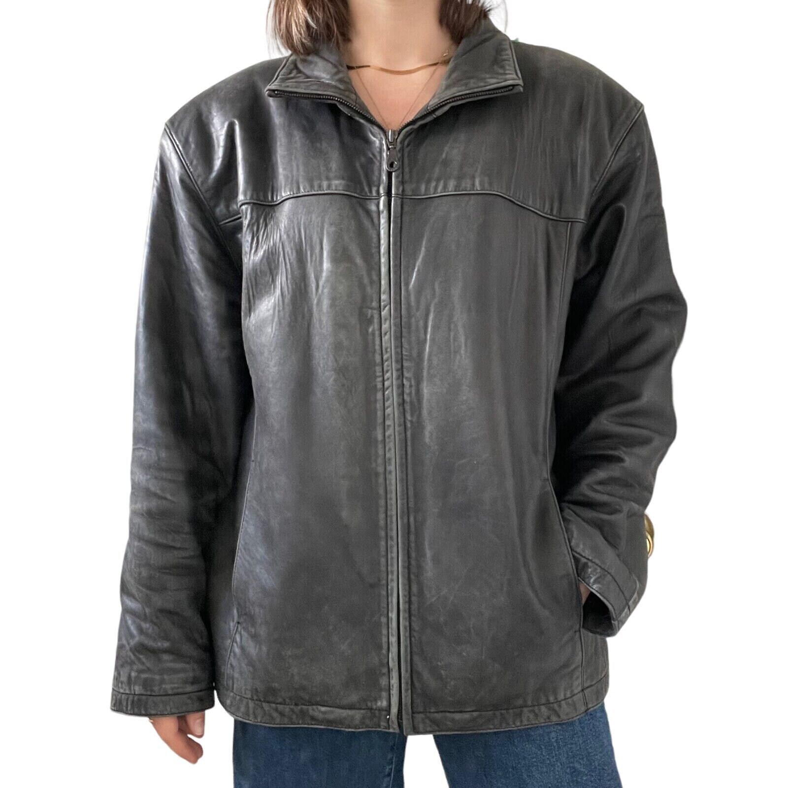 Vintage Mens Boston Harbour Black Distressed Leather Soft Full