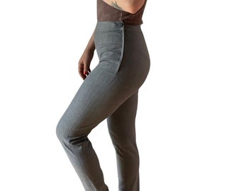 Vintage Chanel Gray Wool Mid Rise Stretch Preppy Kick Flare Skinny Trouser Sz 38
