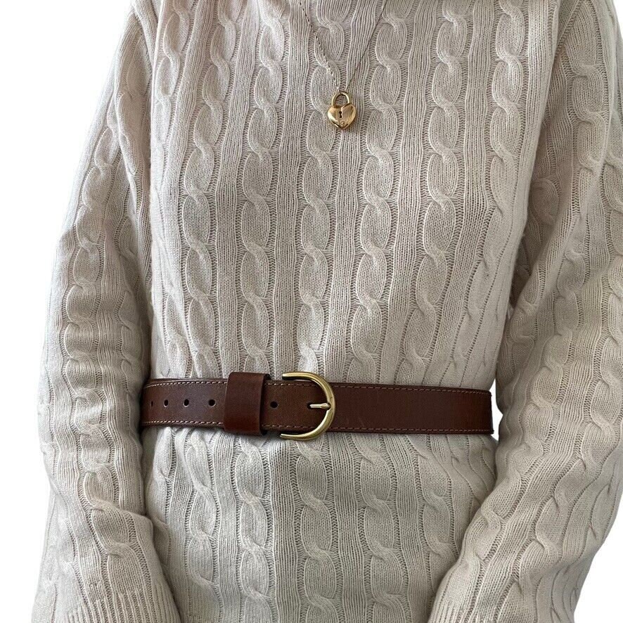Fossil Womens Woven Leather Brown Belt Brass Buckle Sz Medium Fossil Womens Braided Leather Belt Two Tone Brown Beige Size  main image 3
