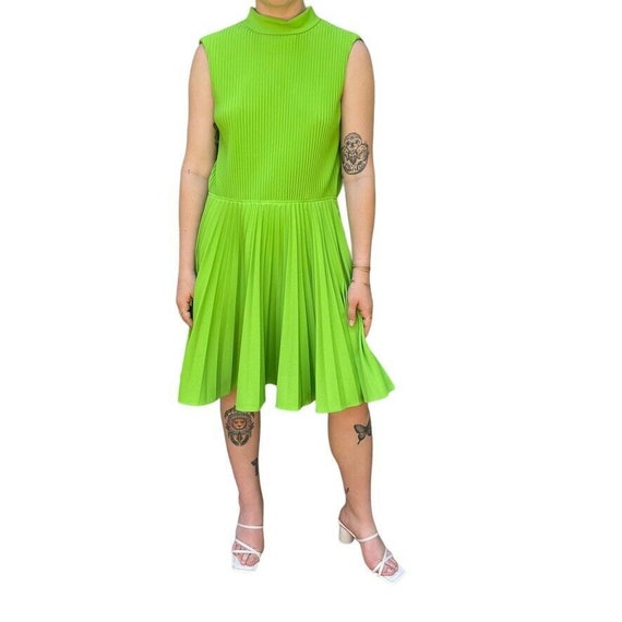 Vintage 1960s Womens Burt Stanley Lime Green Pleated Retro Mid Mod Mini  Dress - Etsy