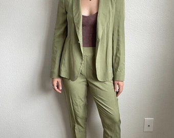 The Classics Paris NWT Womens Celeste Green Minimalist Blazer Trouser Set Sz M