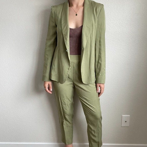 The Classics Paris NWT Womens Celeste Green Minimalist Blazer Trouser Set Sz M