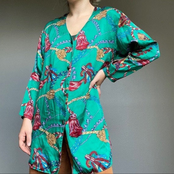 Vintage 90s Gold Label Victoria Secret 100 Silk Green Button Down Night Shirt S Etsy UK