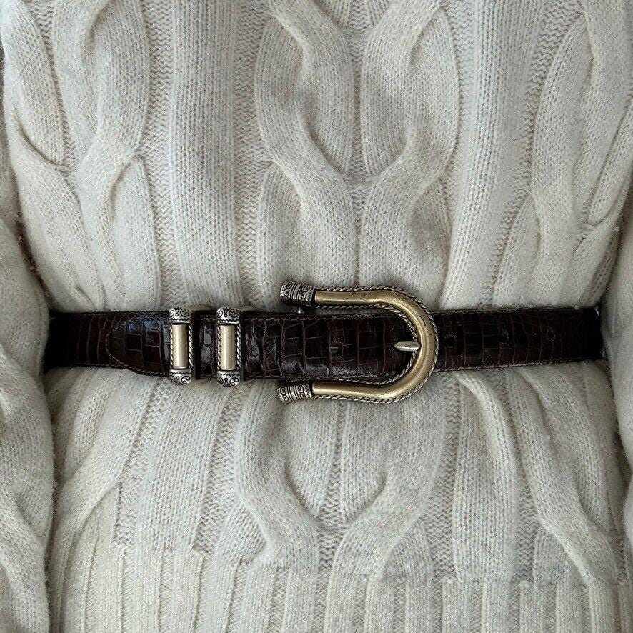 Vintage Brighton Womens Brown Leather Croc Embossed Western  display picture 1