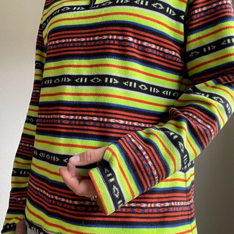 Lauren Ralph Lauren Neon Tribal Aztec Southwestern Fleece Quarter Zip Sz XL image 4