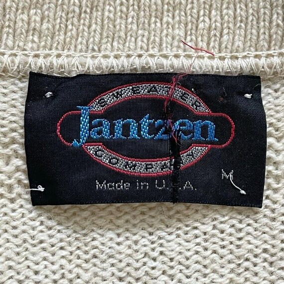 Vintage 1970s Jantzen Beige 100% Wool V Neck Prep… - image 2