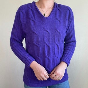 Vintage 90s The Limited Lambswool Angora Blend Purple Cable Sweater Sz M image 5