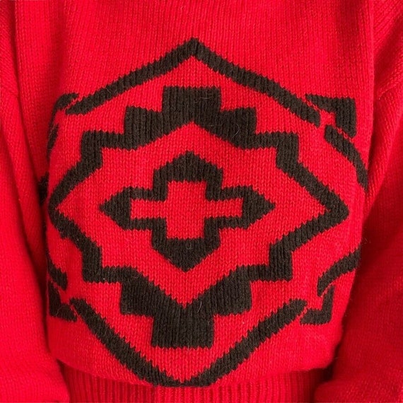 Vintage 80s Boundary Waters Red Wool Blend Geomet… - image 3