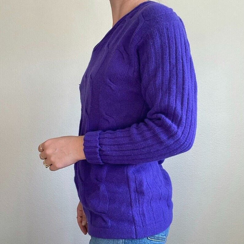 Vintage 90s The Limited Lambswool Angora Blend Purple Cable Sweater Sz M image 8