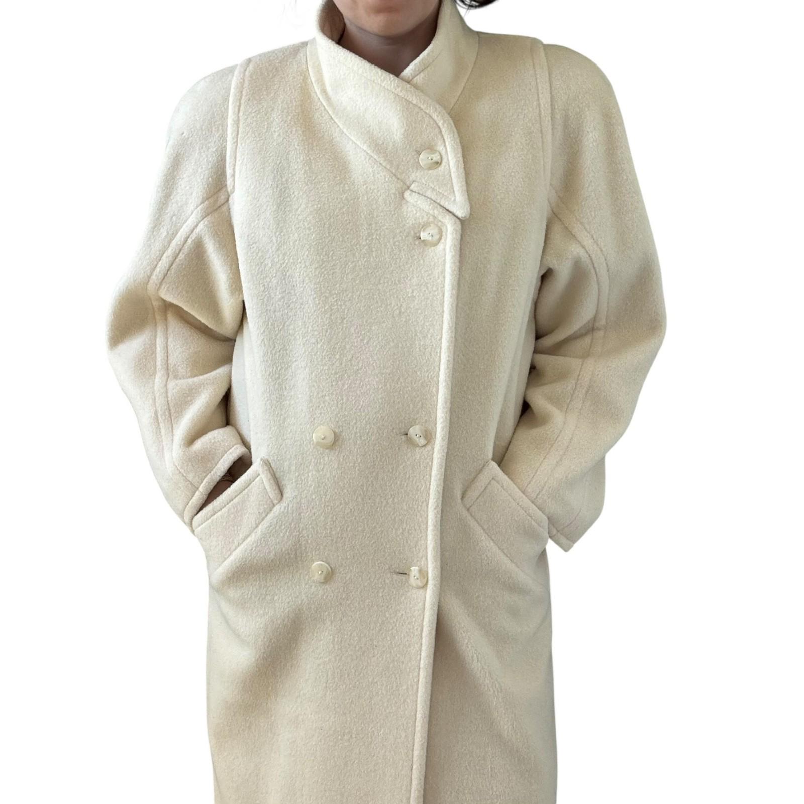 Vintage 1980s Womens White Wool Double Breasted Trench Coat Made 